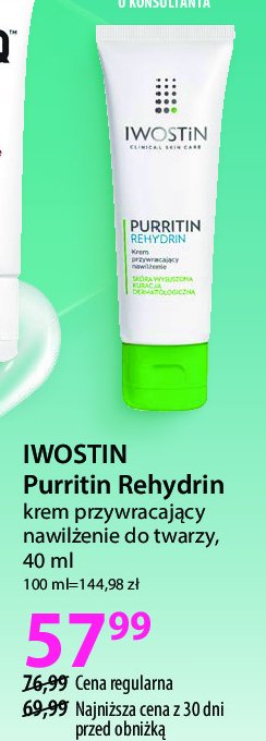Krem przywracający nawilżenie rehydrin Iwostin purritin promocja w Hebe