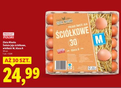 Jajka świeże ściółkowe Złota Nioska wielkość M, klasa A promocja w Lidl