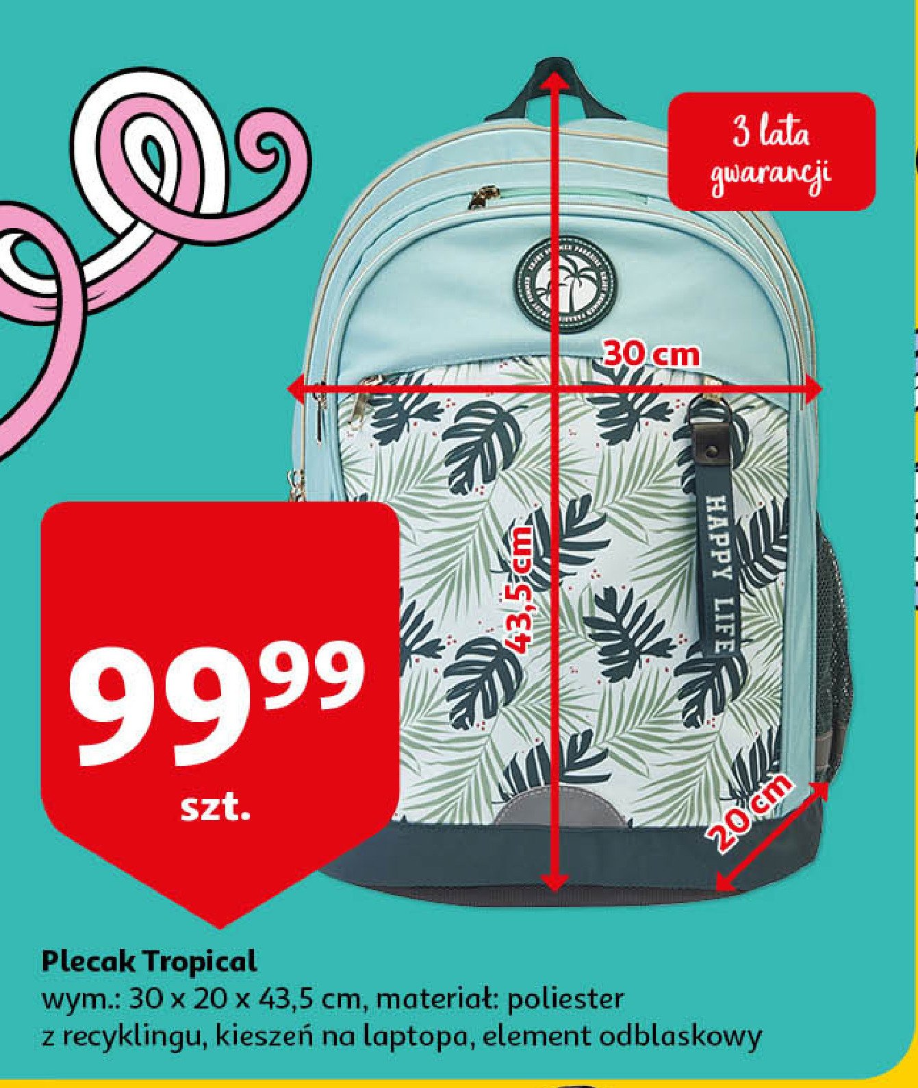 Plecak szkolny 2 komorowy tropical move 26l Auchan promocje