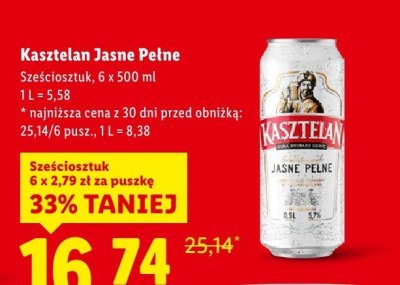 Piwo Kasztelan Jasne Pełne 6 x 500 ml promocja w Lidl