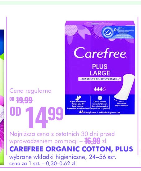 Wkładki higieniczne large fresh Carefree plus promocja