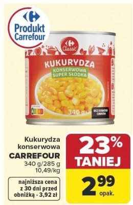 Kukurydza konserwowa Carrefour promocja w Carrefour