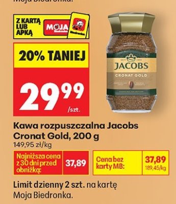 Kawa rozpuszczalna Jacobs Cronat Gold promocja w Biedronka