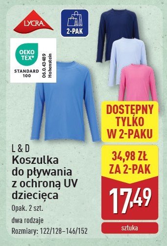Koszulka ochronna uv do pływania 122/128-146/152 L&d promocja w Aldi
