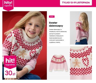 Sweter dziewczęcy świąteczny wzór Pepco promocja