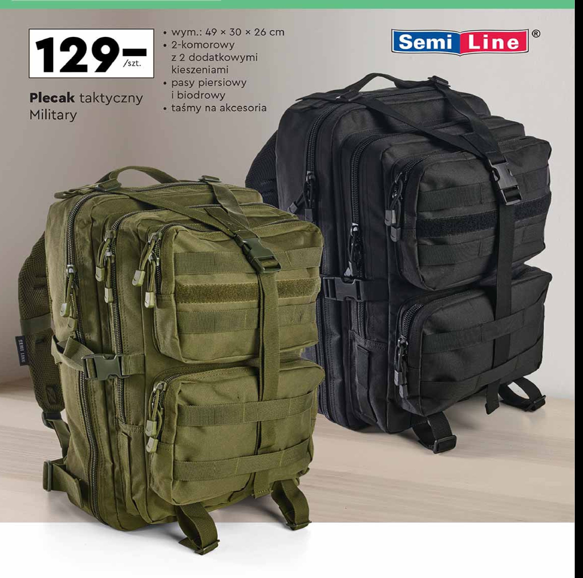 Plecak militarny 49 x 30 x 26 cm Semi line promocja