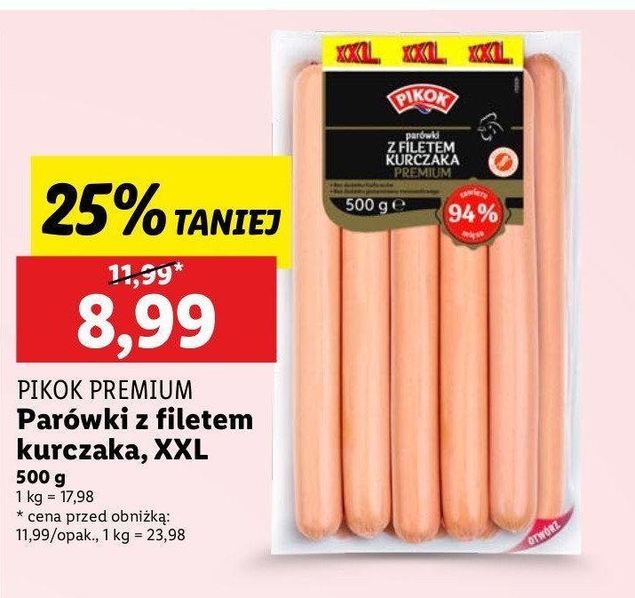 Parówki z filetem z kurczaka premium Pikok promocja