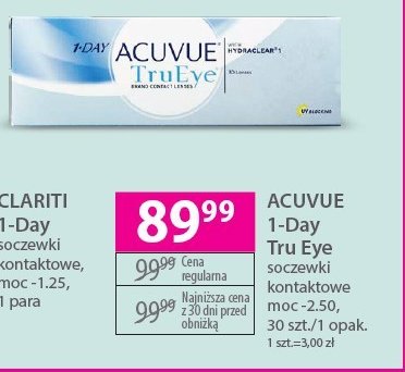 Soczewki kontaktowe 1-dniowe moc -2.50 Acuvue trueye promocja