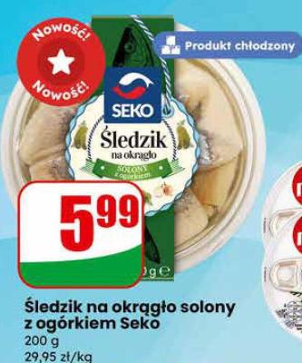 Śledź na okrągło solony z ogórkiem Seko promocja w Dino