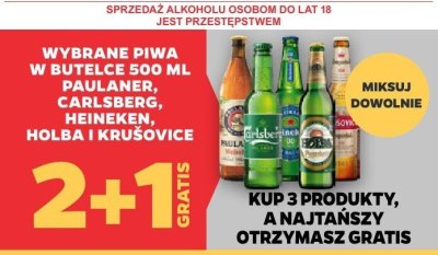 Wybrane piwa w butelce 500 ml 2+1 GRATIS promocja w Netto