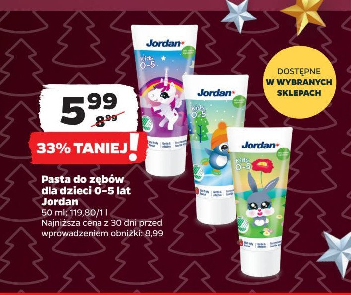 Pasta do mycia zębów mlecznych 0-5 lat Jordan promocja w Netto