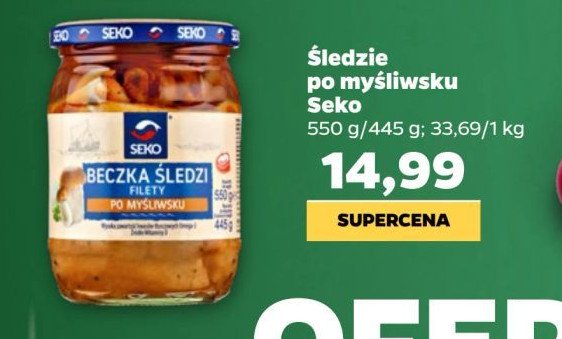 Beczka śledzi filety po myśliwsku Seko promocja w Netto