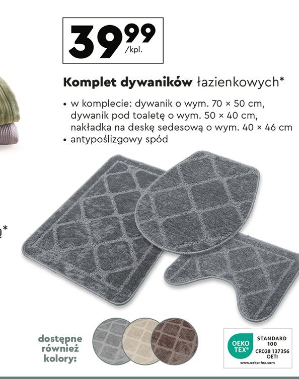 Komplet dywaników łazienkowych: 50 x 70 + 40 x 50 + 40 x 46 cm Smukee home promocja w Biedronka