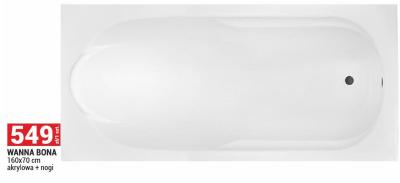 Wanna WANNA BONA 160x70 cm akrylowa + nogi promocja w Merkury Market