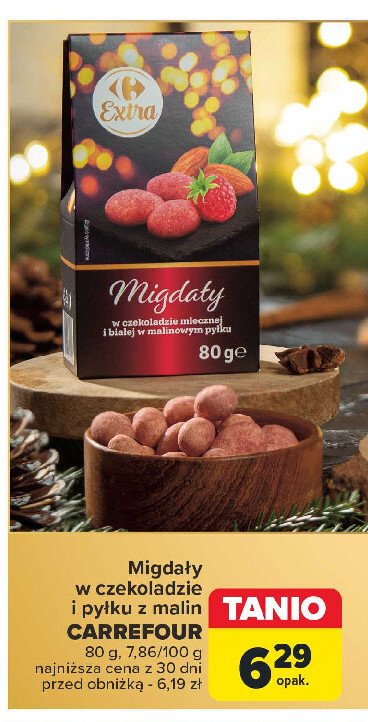 Migdały w czekoladzie i pyłku z malin Carrefour extra promocja w Carrefour Market