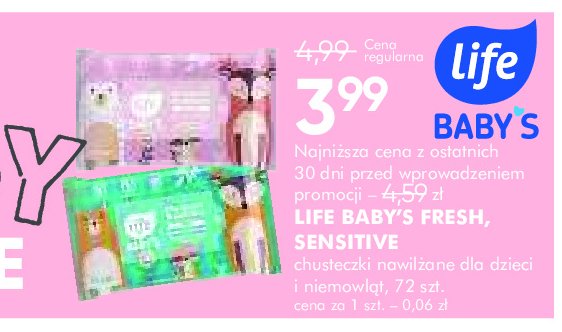 Chusteczki nawilżane LIFE BABY'S SENSITIVE promocja w Super-Pharm