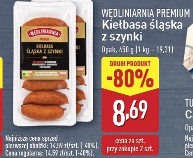 Kiełbasa śląska z szynki Wędliniarnia premium promocja w Aldi