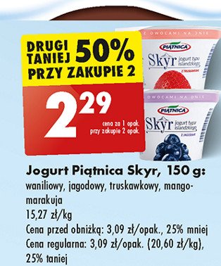 Jogurt typu islandzkiego truskawkowy Piątnica skyr promocja