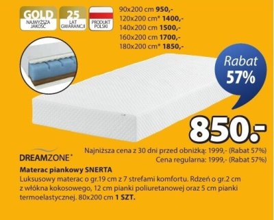 Materac piankowy SNERTA promocja w Jysk
