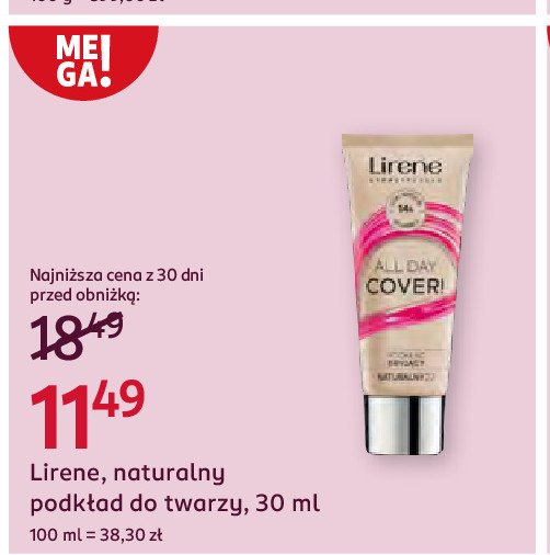 Podkład do twarzy naturalny Lirene all day cover! promocja w Rossmann