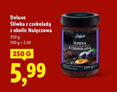 Śliwka Deluxe z czekolada z okolic Nałęczowa promocja w Lidl