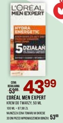 Krem L'ORÉAL MEN EXPERT do twarzy, 50 ml promocja w Drogerie Natura