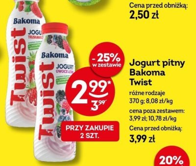 Jogurt pitny Bakoma Twist różne rodzaje promocja w Żabka