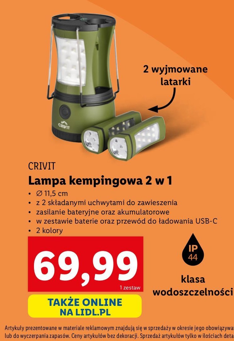 Lampa kempingowa 2w1 Crivit promocja w Lidl