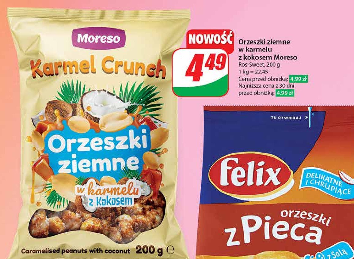 Orzeszki ziemne w karmelu z kokosem Moreso promocja w Dino