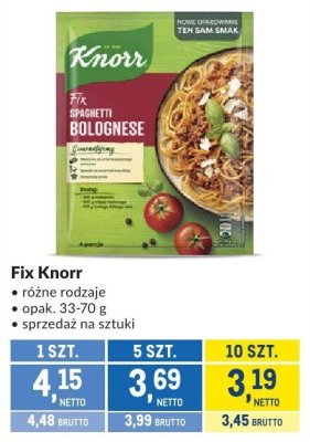 Fix Knorr Spaghetti Bolognese różne rodzaje 33-70g promocja w Makro