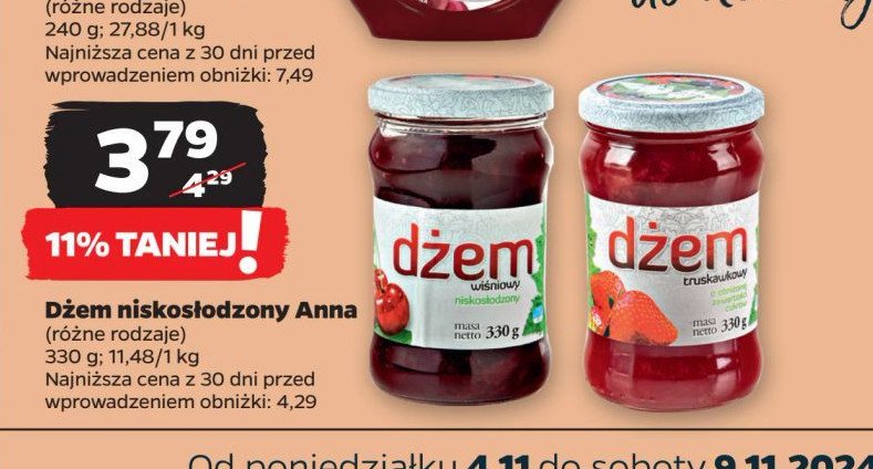 Dżem niskosłodzony truskawkowy ANNA promocja