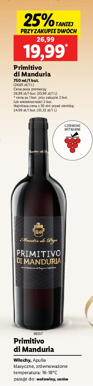 Wino wytrawne Primitivo di manduria riserva promocja w Lidl