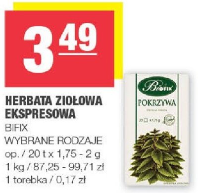 Herbata ziołowa ekspresowa BiFix Pokrzywa promocja w SPAR
