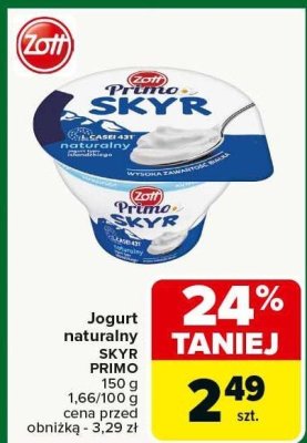 Jogurt naturalny Skyr Zott promocja w Carrefour Market