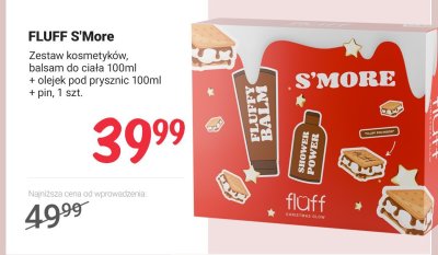 Zestaw kosmetyków FLUFF S'More balsam do ciała 100ml + olejek pod prysznic 100ml + pin promocja w Rossmann