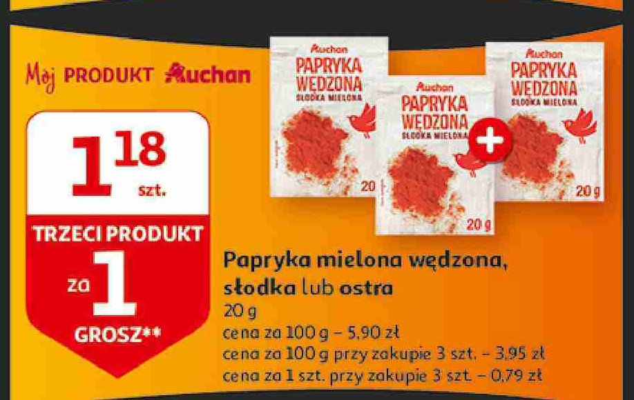 Papryka wędzona ostra Auchan różnorodne (logo czerwone) promocja
