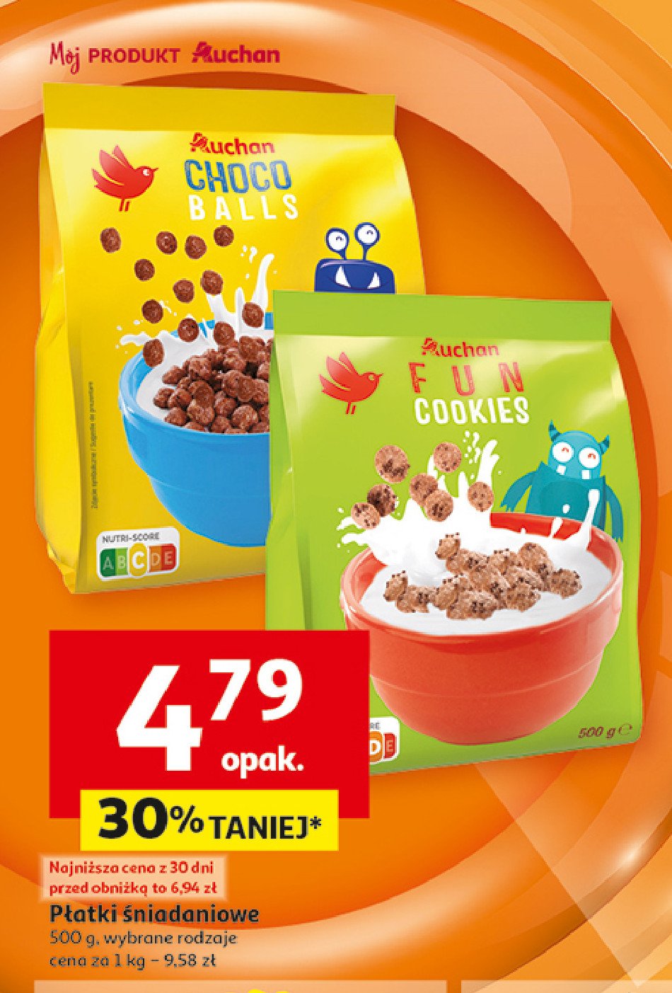 Płatki fun cookies Auchan różnorodne (logo czerwone) promocja w Auchan