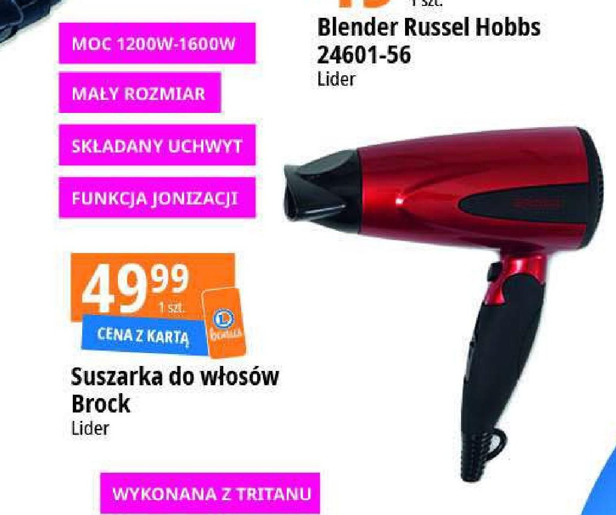 Suszarka do w艂os贸w hd8501rd BROCK promocja