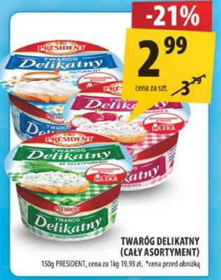 Twaróg delikatny PRESIDENT 150g promocja w Arhelan