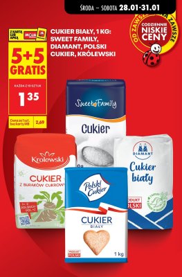 Cukier biały 1 kg: Sweet Family, Diamant, Polski Cukier, Królewski promocja w Biedronka