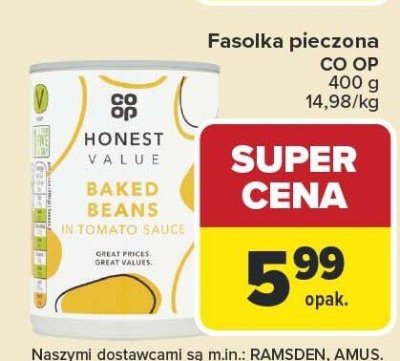 Fasolka pieczona CO OP HONEST VALUE 400g promocja w Carrefour