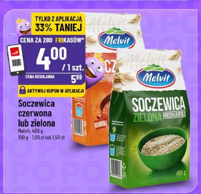 Soczewica czerwona lub zielona Melvit promocja w POLOmarket