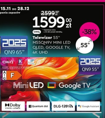 Telewizor 55" M55QN9V mini 0LED QLED, Google TV, 4K UHD promocja w Biedronka