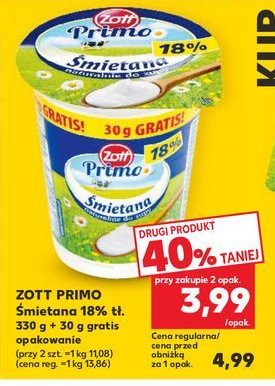 Śmietana 18 % Zott primo promocja w Kaufland