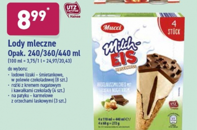 Lody z kremem nugatowym i kawałkami czekolady Mucci milch-eis promocja