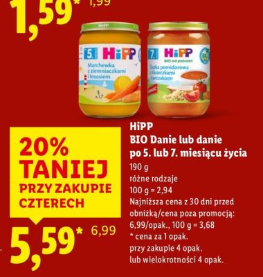 Danie HiPP BIO po 5. lub 7. miesiącu życia promocja w Lidl
