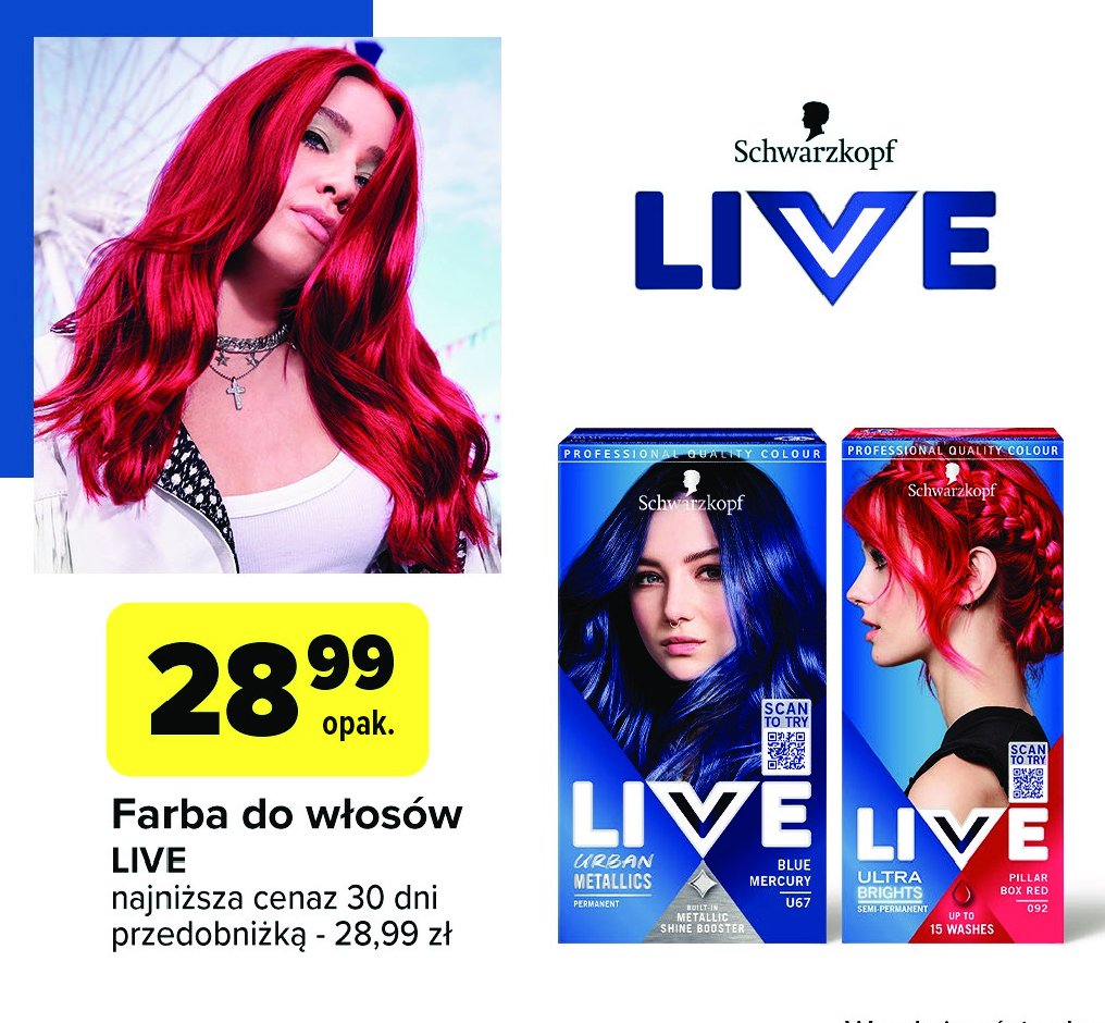 Krem koloryzujący 092 pilar box red Schwarzkopf live ultra brights promocja w Carrefour