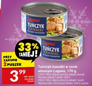 Tuńczyk kawałki w sosie własnym Laguna, 170 g promocja w Twój Market