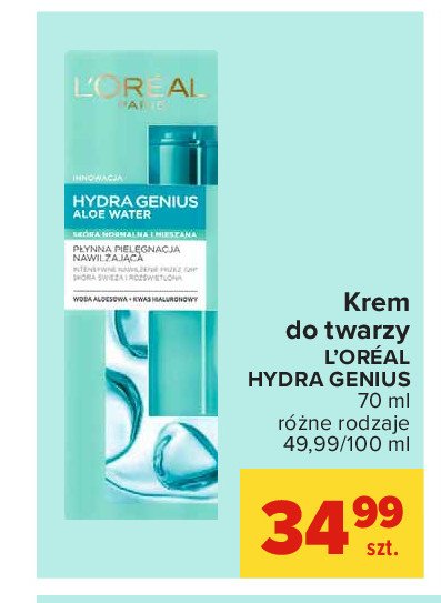 P艂ynna piel臋gnacja sk贸ra normalna i mieszana L'oreal hydra genius aloe water promocja