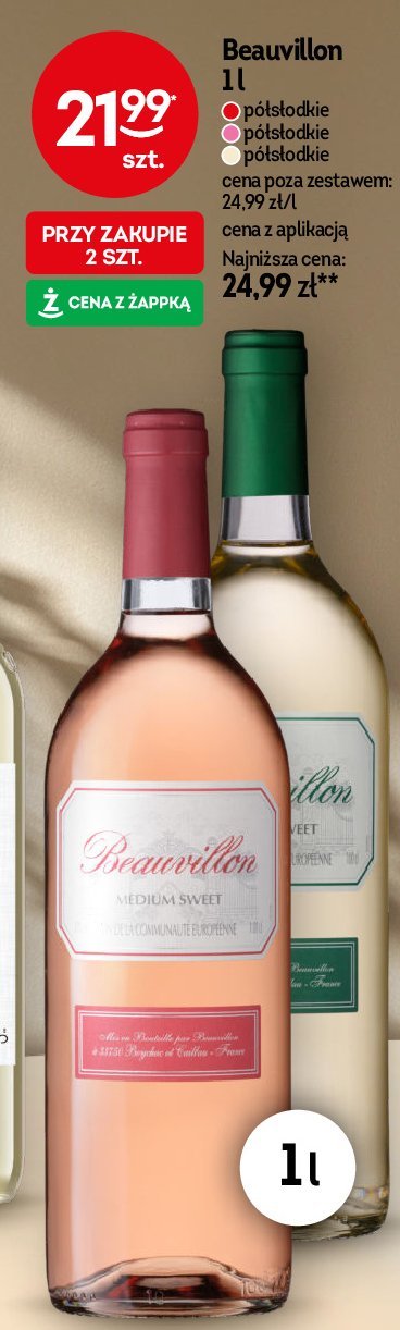 Wino białe półsłodkie Beauvillon promocja w Żabka